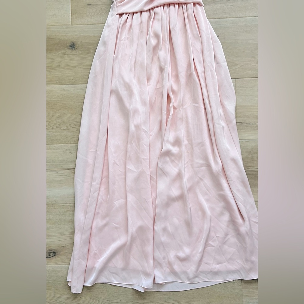 Elegant Blush Pink One Shoulder Bridesmaid Formal Maxi Gown Wedding Guest Dress - Picture 4 of 9